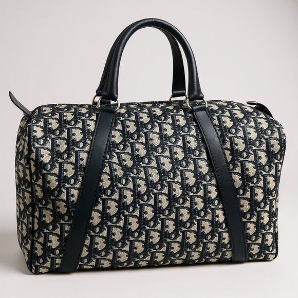 Christian Dior Trotter Boston Bag Dior Baggages Navy Monogram Canvas Handbag - Picture 9 of 16